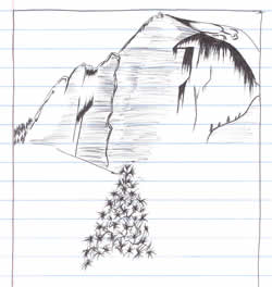 Sketch: cliffs and tree