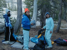 Photo: Puneet, Milia and Jaspreet set up camp