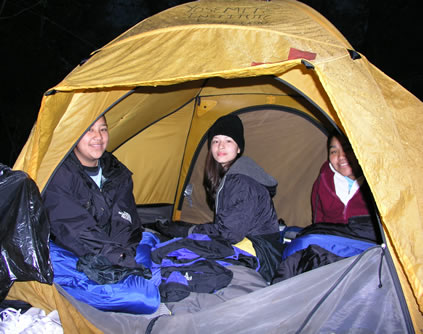 annette and girls in tent