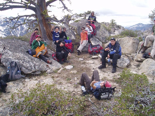 Group resting in wilderness