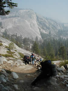 Photo: team hiking down trail