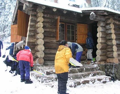 students at cabin